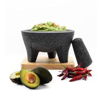 Axcento Authentic 8-Inch Mexican Molcajete Set, Black Stone, Unfinished, Includes Mortar, Pestle, Cutting Board