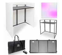 AxcessAbles ES-01X Portable DJ Facade Booth with White Scrim - Lightweight Aluminum Frame, Foldable & Easy Setup - Professional DJ Event Display for Parties, Weddings & Clubs