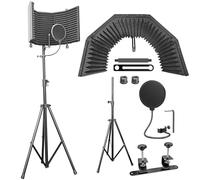 AxcessAbles Large Recording Studio Microphone Isolation Shield with 3 Tier Tripod Stand | Includes Pop Filter | Portable Recording Sound Booth | Reflection Filter Shield | Studio Microphone Stand