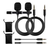 AxcessAbles Lavalier Clip On Microphone with 5ft TRRS 3.5mm Cable and Adapter - 2 Pack | Omnidirectional Condenser Lapel Microphone for Audio Recording| AxcessAbles Lav Mic (2 Pack)