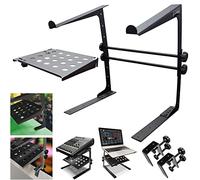AxcessAbles Two-Tier Adjustable DJ Stand with Clamps | For DJ Controllers, Music Mixers, Laptops up to 20lbs.| DJ Controller Stand Compatible with DDJ-REV1, DDJ-FLX4 | DJ Laptop Stand (LTS-03 Black)