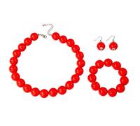 axceyjw Red Beaded Necklace Bracelet and Earrings Statement Jewelry Set, One Size, Acrylic, No Gemstone