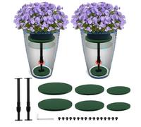 Axcoix 2 Pack Adjustable Height Plant Risers for Inside Pots, 12-21" Wooden Planter Inserts for Large Pots Sturdy Support, Pot Fillers for Tall Square Round Taper Planters (6" 8" 10" Base or Top)
