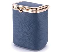 Axcvveiyi Genuine Leather Lipstick Case with Mirror, Travel Mini Durable Soft Cosmetic Bag for Women,Retro Kiss Lock Toiletry Bag Suitable Daily Touch-up, Blue