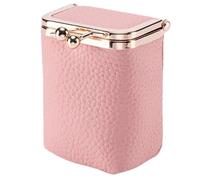 Axcvveiyi Genuine Leather Lipstick Case with Mirror, Travel Mini Durable Soft Cosmetic Bag for Women,Retro Kiss Lock Toiletry Bag Suitable Daily Touch-up, Pink