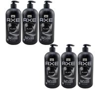 Axe BLACK 3-In-1 Shower Gel 6 X 900Ml XXL Bottle With Dispenser Vegan 12H Care