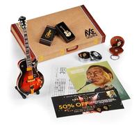 Axe Legends George Benson Guitar Gift Set | GB10 Mini Guitar & Accessories | GB10 mini guitar, enamel pin, guitar picks, caricature print, lesson cheat sheet, leather pick keyring, gift box & HD course