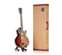 Axe Legends George Benson-Style Miniature Guitar, Handmade Wooden 1:4 Scale Display Replica with Personalised Leather Strap, A-Frame Stand and Gift Box, 25 cm