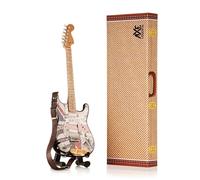 Axe Legends SP Union Jack Strat Mini Guitar | Personalised Leather Strap | Sex Pistols 1:4 scale wooden mini guitar with personalised strap, A-frame stand and gift box; 25 cm gift for guitarists.