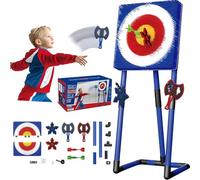 Axe Throwing Game for Backyard, 3 In 1 Dart Board Set with 2 Axes, 2 Six-star Dart, 2 Darts, for Outdoor, Family Parent-child, Office Stress Relief blue Square