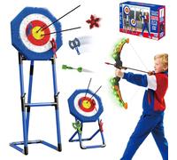 Axe Throwing Game for Backyard - 5 in 1 Outdoor Games for Kids Adults Family - Bristle Target, Light Bow & 8 Arrow, 3 Throwing Axes, 2 Ninja Stars, 3 Darts, Slingshot - Archery Games for Yard Lawn
