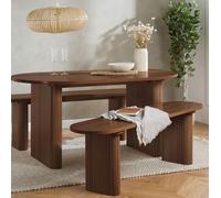 Axel Oval Dining Set - 6 Seater - 160cm - with 2 Benches - Walnut Fluted