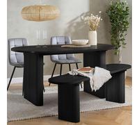 Axel Oval Dining Set - 6 Seater - 160cm - with 2 Grey Chairs and 1 Bench - Black Fluted