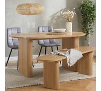 Axel Oval Dining Set - 6 Seater - 160cm - with 2 Grey Chairs and 1 Bench - Oak Fluted