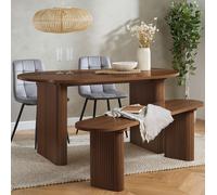Axel Oval Dining Set - 6 Seater - 160cm - with 2 Grey Chairs and 1 Bench - Walnut Fluted