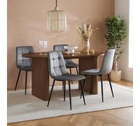 Axel Oval Dining Set - 6 Seater - 160cm - with 4 Grey Chairs - Walnut Fluted