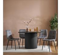 Axel Round Dining Set - 4 Seater - 120cm - with 4 Chairs - Black Fluted