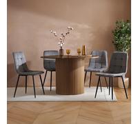 Axel Round Dining Set - 4 Seater - 120cm - with 4 Grey Chairs - Walnut Fluted