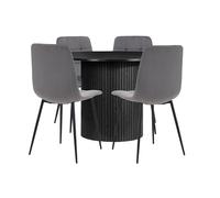 Birlea Axel Round Fluted Dining Table With 4 Chairs - Black, Black