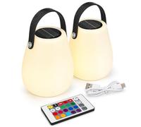 Axelrivet 2 Pack Outdoor Table Lamps, Solar & USB-C Rechargeable, RGB | Dual USB-C & Solar Charge, 16 RGB Colors & Warm White, IP43 Waterproof, Remote Candle Effect, 6-15h Runtime, 2-Pack