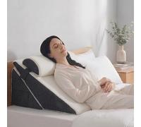 Axelrod 3PCS Bed Wedge Pillow Set Foam | Adjustable Pillows for Back, Leg and Knee Pain Relief& Adjustable Pillows- Anti Snoring, Heartburn, Acid Reflux & GERD Sleeping，White & Dark Gray