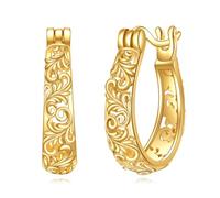 AXELUNA 18K Gold Plated Silver Vintage Filigree Hoop Earrings, Boho Hollow Carved Ear Hoops, Light Luxury Retro Jewelry, Christmas Birthday Gift for Women's Evening & Daily Wear