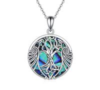 AXELUNA 925 Sterling Silver Celtic Tree of Life Necklace, Abalone Shell Inlaid Raven Totem Pendant, Celtic Culture Jewelry, Nature & Spirituality Gift