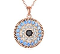 AXELUNA 925 Sterling Silver Evil Eye Pendant Necklace for Women 18K Rose Gold Plated Greek Protection Jewelry with Blue Sapphire and Black Cz Amulet Gift for Women