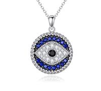 AXELUNA 925 Sterling Silver Evil Eye Pendant Necklace for Women Greek Protection Jewelry with Blue Sapphire and Black CZ 18+2 Inch Chain Gift for Christmas, Valentine's Day, Mother's Day, Birthday