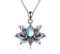 AXELUNA 925 Sterling Silver Moonstone Lotus Necklace, Moonstone Pendant for Women, Gift for Lotus Lovers