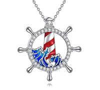 AXELUNA 925 Sterling Silver Nautical Lighthouse Necklace, Sterling Silver Wave Sea Pendant, Ocean Adventure Themed Jewelry for Women, Gift for Girls