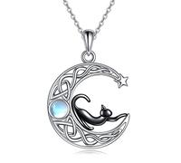 AXELUNA Black Cat Necklace 925 Sterling Silver Kitten Celtic Knot Pendant Moonstone Necklace Moon Jewelry Gifts for Women Girls Girlfriend Cat Lovers