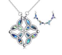 AXELUNA Celtic Knot Necklace Sterling Silver Abalone Shells Magnetic Folding Pendant Necklace Jewellery for Women, Sterling Silver
