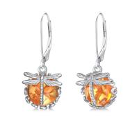 AXELUNA Dragonfly Earrings 925 Sterling Silver Amber Dangle Earrings Dragonfly Jewelry Gift for Women