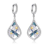 AXELUNA Dragonfly Earrings Sterling Silver Flower Dragonfly Dangle Drop Hooks Earrings Dragonfly for Women Jewelry