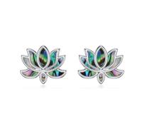 AXELUNA Lotus Stud Earrings 925 Sterling Silver Abalone Shell Flower Earrings Lotus Jewelry for Women Lovers