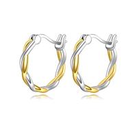 AXELUNA Two Tone Hoop Earrings 925 Sterling Silver Mixed Metal Earrings 18K Gold and Silver Twisted Two Tone Jewelry for Women Mom
