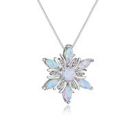 AXELUNA White Created Opal Snowflake Necklace Sterling Silver Cubic Zirconia Snow Flower Christmas Jewelry for Women Winter Gift (White Snowflake Opal)