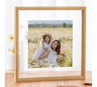 Axeman 12x12 Floating Picture Frame - Solid Oak Wood Square Picture Frame, Double Tempered Glass Photo Frame 3x3 4x4 5x5 6x6 8x8 12''x12'' Wood Frame, Wall Mount Or Tabletop Standing, Natural