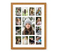 Axeman 12x16 School Years Picture Frame K-12 Day Graduation Photo Collage Solid Oak Picture Frame With Mat - Displays One 5x7 Photo and Twelve 2.5x3.5 Pictures, Hanging Hardware Included, Teak
