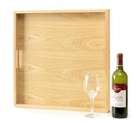 Axeman 20 Inch Large Square Wooden Ottoman Tray for Living Room|Extra Large Serving Tray with Handles for Coffee Table, Breakfast|Decorative Wood Tray for Ottoman Couch Sofa Kitchen|Natural