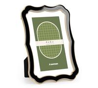 Axeman 4x6 Enamel Picture Frame with Mat for 3x5 Photo|Tempered Glass|4 x 6 Modern Ornate Photo Frame with Gold Metal Edge Velvet Back for Tabletop and Wall Mount Display, Black