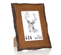 Axeman 4x6 Live Edge Picture Frame, Solid Rustic Handcrafted Wood Frame with Real Bark Edges & High Definition Glass Front, Farmhouse Decor for Tabletop or Wall Display