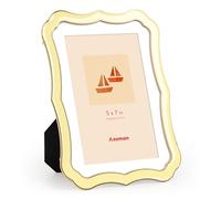 Axeman 5x7 Enamel Picture Frame with Mat for 4x6 Photo|Tempered Glass|5 x 7 Modern Ornate Photo Frame with Gold Metal Edge Velvet Back for Tabletop and Wall Mount Display, Yellow
