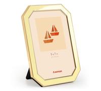 Axeman 5x7 Enamel Picture Frames with Tempered Glass|5 x 7 Modern Octagon Photo Frame with Gold Metal Edge Velvet Back for Tabletop and Wall Mount Display for Shelf & Desk, Yellow