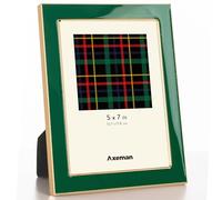 Axeman 5x7 Enamel Picture Frames with Tempered Glass|5 x 7 Modern Photo Frame with Gold Metal Edge Velvet Back for Tabletop and Wall Mount Display for Shelf, Desk & Countertop Decor, Green