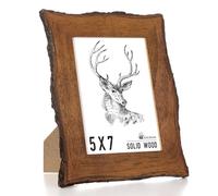 Axeman 5x7 Live Edge Picture Frame, Solid Rustic Handcrafted Wood Frame with Real Bark Edges & High Definition Glass Front, Farmhouse Decor for Tabletop or Wall Display