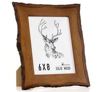 Axeman 6x8 Live Edge Picture Frame, Solid Rustic Handcrafted Wood Frame with Real Bark Edges & High Definition Glass Front, Farmhouse Decor for Tabletop or Wall Display