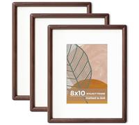 Axeman 8 x 10 Walnut Frame Set of 3 - Rounded Corner 8x10 Picture Frame Matted to 5x7 - Walnut Wood 8 x 10 Photo Frame with Tempered Glass for Wall Mount or Tabletop Display