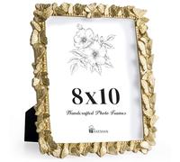 Axeman 8x10 Vintage Picture Frame with High Tempered Glass, Butterfly Textured Hand-Crafted Resin Antique Ornate Photo Frame with Easel & Hook for Tabletop & Wall Display, Gold